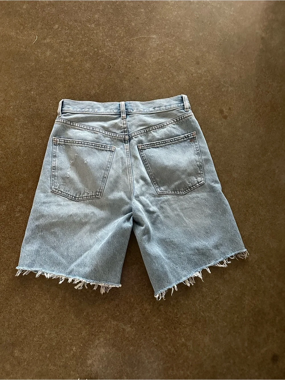Madewell Essex Long Baggy Shorts Light Blue Distressed Denim Shorts